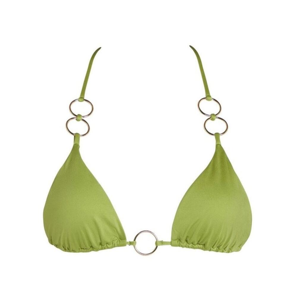 Monica Hensen Green Triangle Bikini Top w/Gold Rings Small